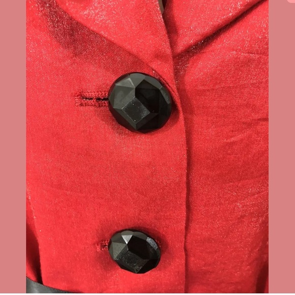 Lilianna Ruffled Neck Jacket Red Belted 3/4 Sleeve - Picture 4 of 9